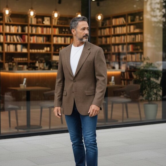 Ralph Lauren LRL Tan Rust 100% Wool Blazer Sport Coat Mens Size 42XL Herringbone - Picture 7 of 9